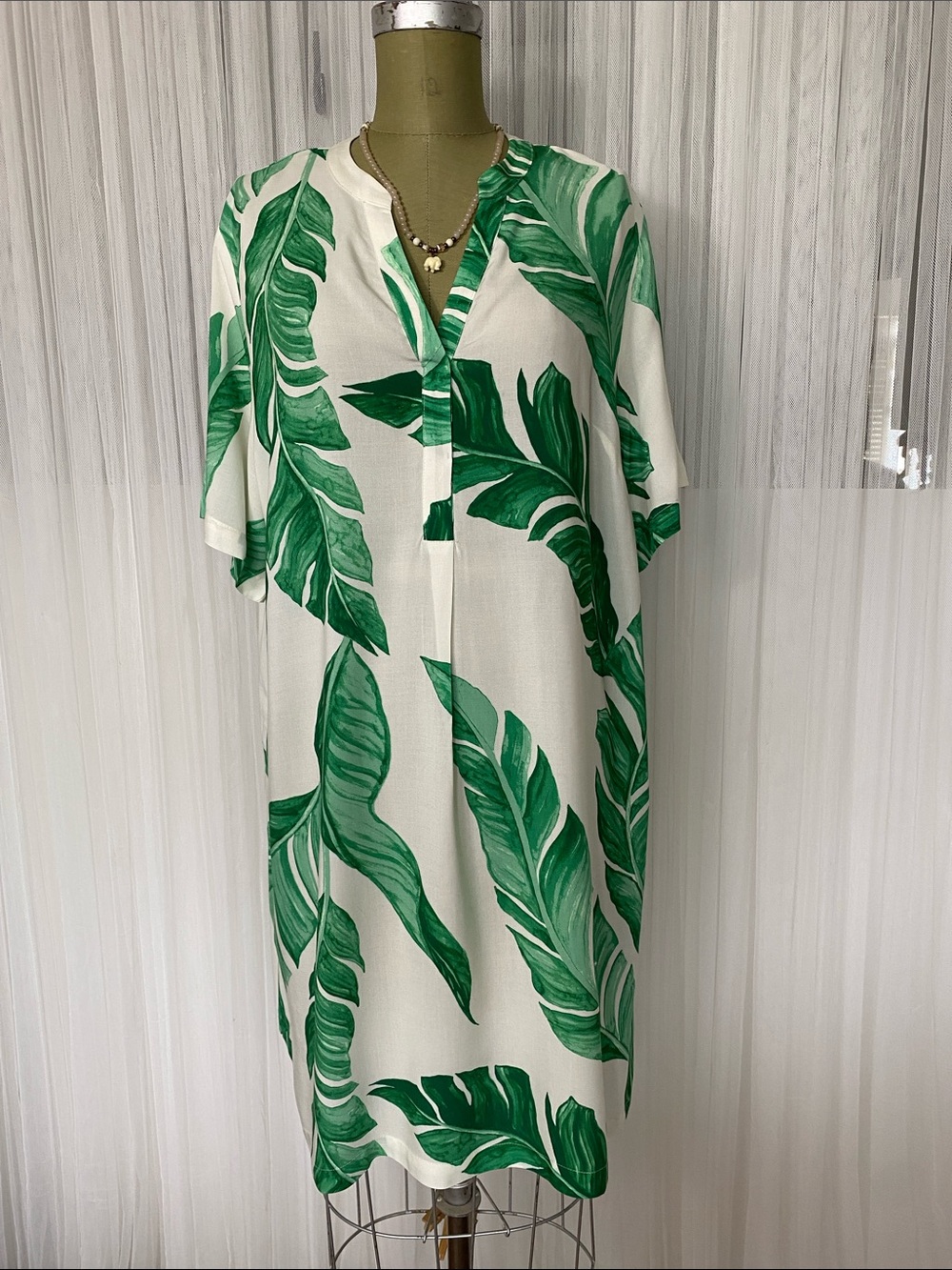 H&M NEW!! Women's White & Green Tropical Cover-Up Dress Size M